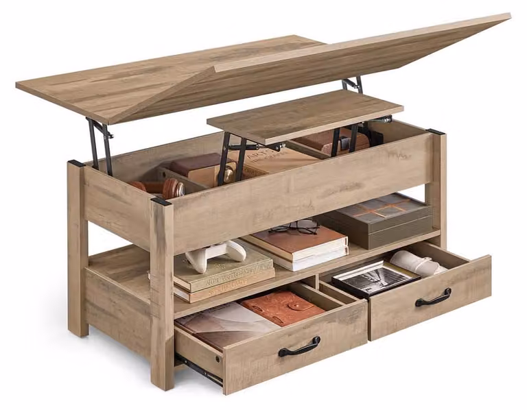 Tavolino da divano regolabile in altezza con piano sollevabile – 50 x 100 x 49,1/64,1 cm – marrone