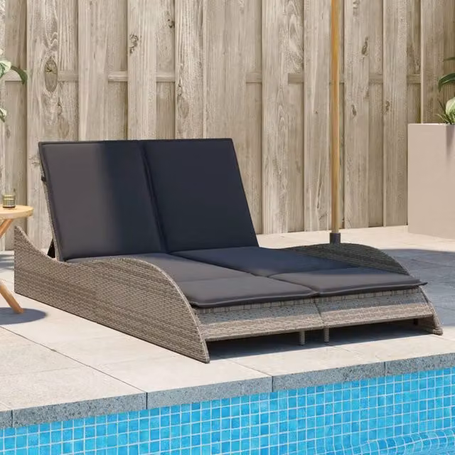 Lettino Prendisole con Cuscini Grigio 114x205x73 cm Polyrattan 368289