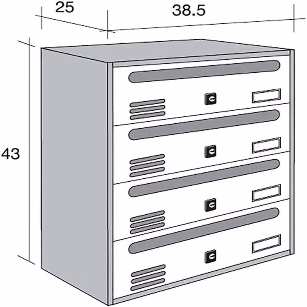 ALUBOX CUBO Cassette Postali Condominiali 4 Posti in Lamiera Zincata Argento RAL 9006 L: 43,5 cm, P: 38,5 cm, H: 25 cm – 2