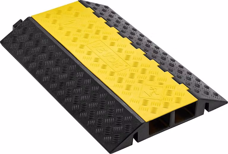 Rampa protettiva per cavi, capacità 9.979 kg/asse, copertura per cavi in gomma resistente a 2 canali, canale 100 x 75 mm, dosso stradale con copertura superiore apribile, per uso interno ed esterno, 1 confezione