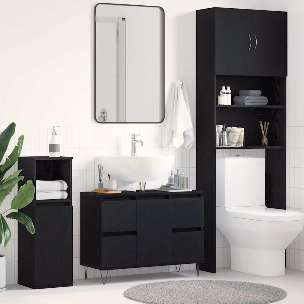 Armadio per lavabo da bagno vidaXL in stile industriale, colore nero opaco, L: 80 cm, P: 33 cm, H: 60 cm
