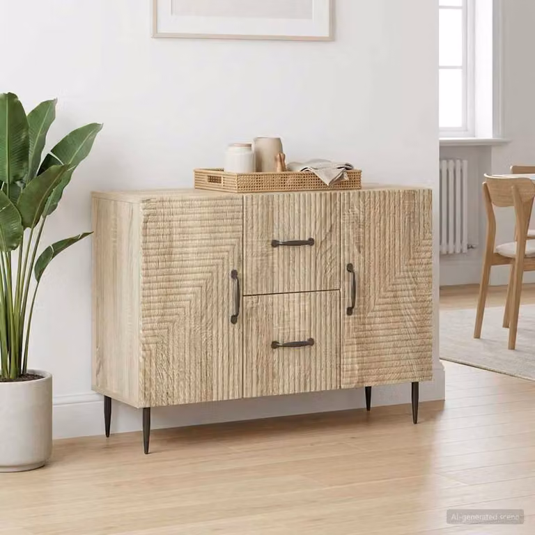 Credenza moderna vidaXL in legno ingegnerizzato Rovere Sonoma, colore marrone e beige, L 89 x P 34,5 x H 60 cm
