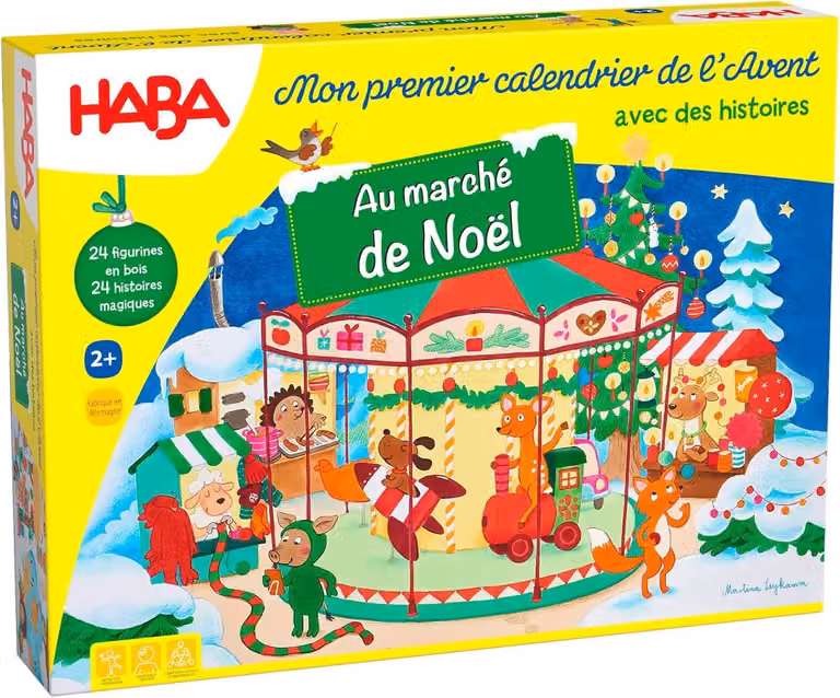 Calendario dell'Avvento - Mercatino di Natale - 24 figure in legno realizzate con amore e decorazioni in 3D per il gioco - Adatto a bambini dai 2 anni in su
