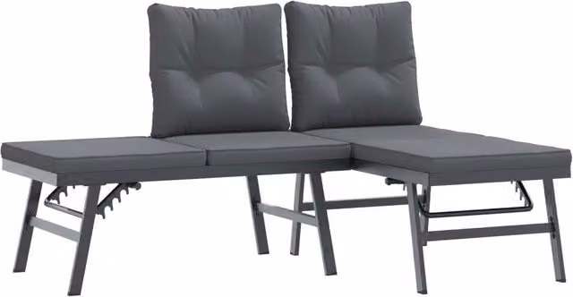 Panche Giardino | Panca da Giardino con Cuscini 2 pz Nere Acciaio Verniciato Polvere