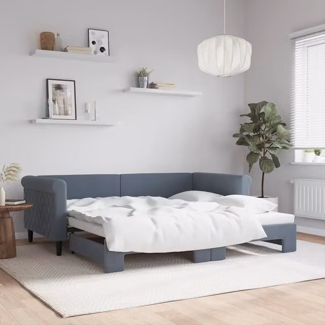 Divano Letto con Letto Estraibile vidaXL in Velluto Grigio per Soggiorno e Camera da Letto L/P/H: 219 x 90 x 68 cm – 1
