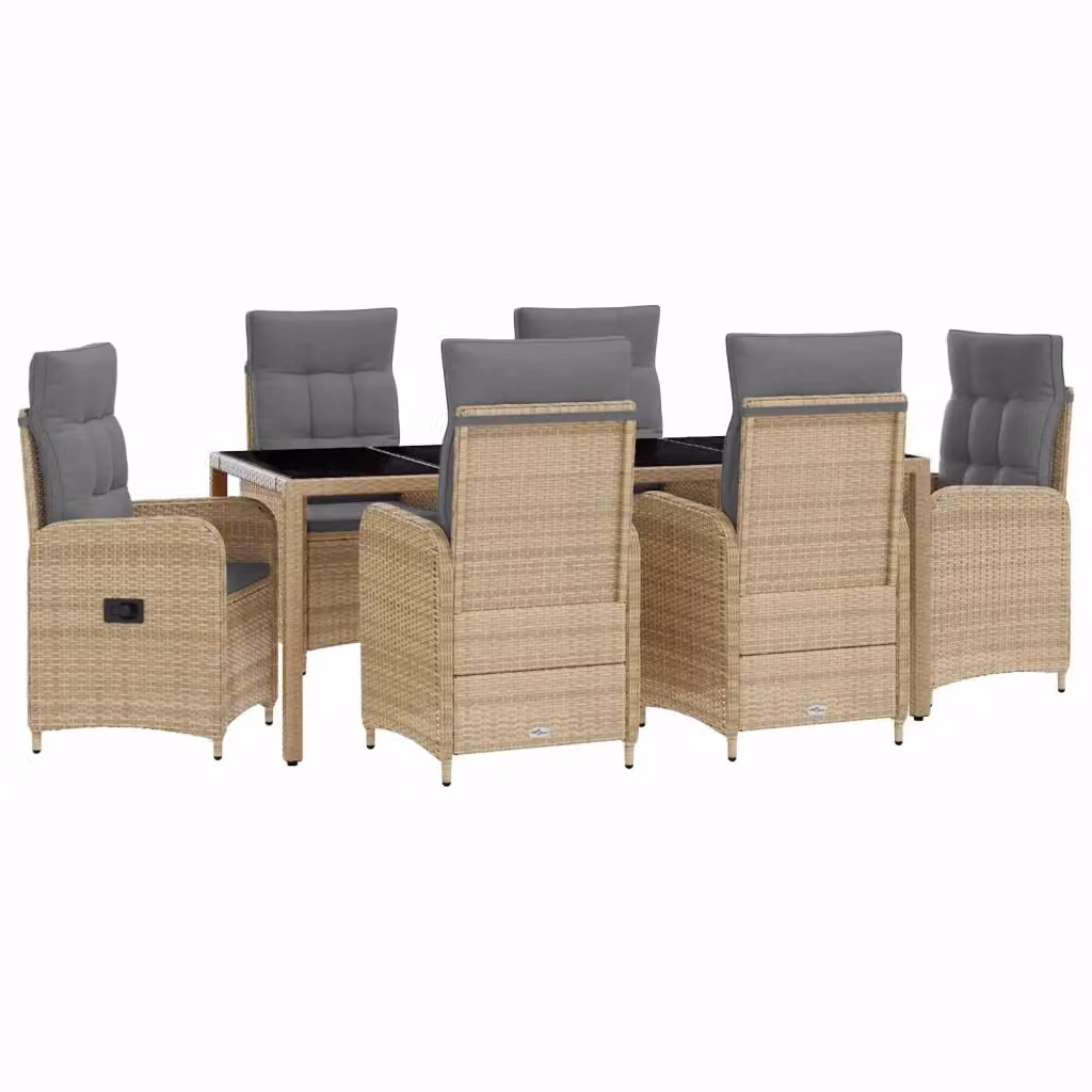 Set da pranzo per esterni vidaXL in polyrattan da 7 pezzi con tavolo rettangolare in vetro, colori beige e grigio – 2