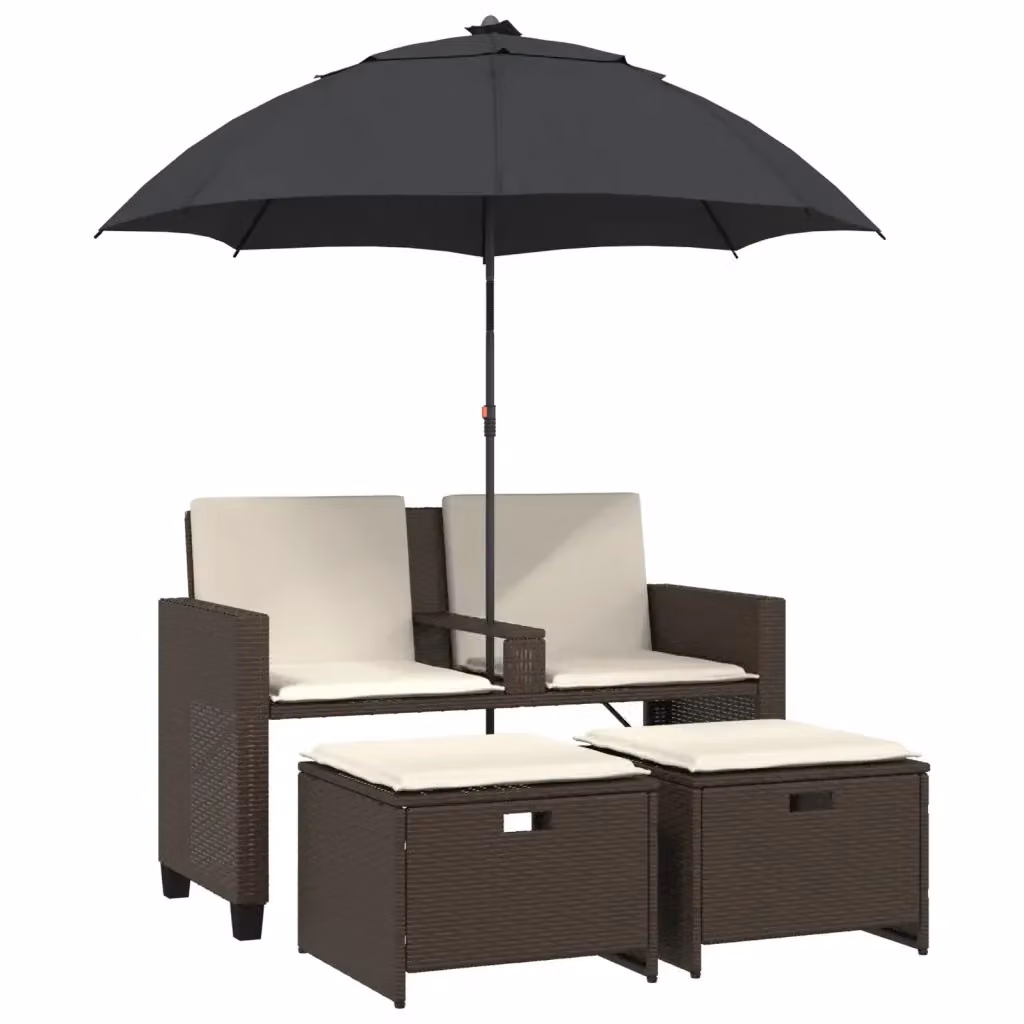 Set da giardino vidaXL composto da divano a 2 posti con cuscini e pouf in rattan marrone con struttura in acciaio verniciato a polvere – 2