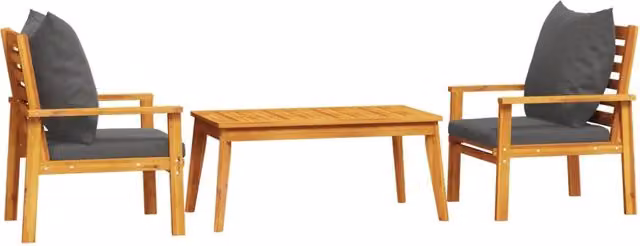 Set Mobili da Giardino 3pz | Set Salotto da Giardino con Cuscini Legno Massello di Acacia