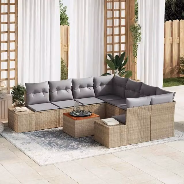 Set Divano da Giardino 9 pz Beige polyrattan 3347938
