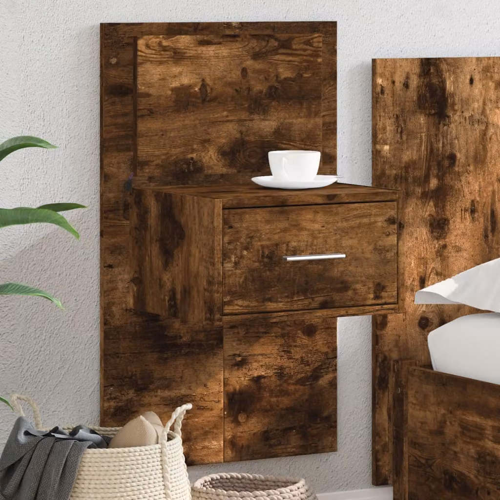 vidaXL Comodino a Parete Moderno con Luci LED Integrate in Rovere Fumo e Marrone L: 80 cm, P: 32,5 cm, H: 48,5 cm