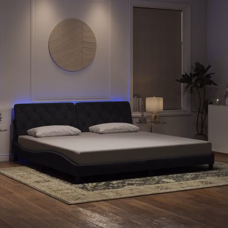 Giroletto vidaXL in velluto nero con illuminazione LED e porta USB, L/P: 200 x 200 cm