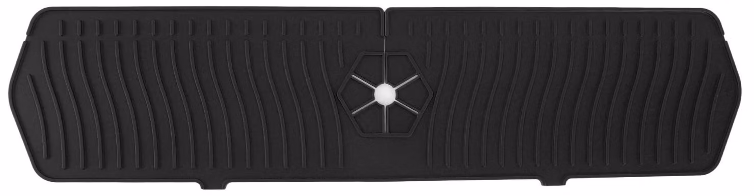 Protezione in silicone per rubinetto, lavello da cucina, maniglia, paraspruzzi, vassoio, portaspugna, tappetino, 61 cm, taglia grande, nero