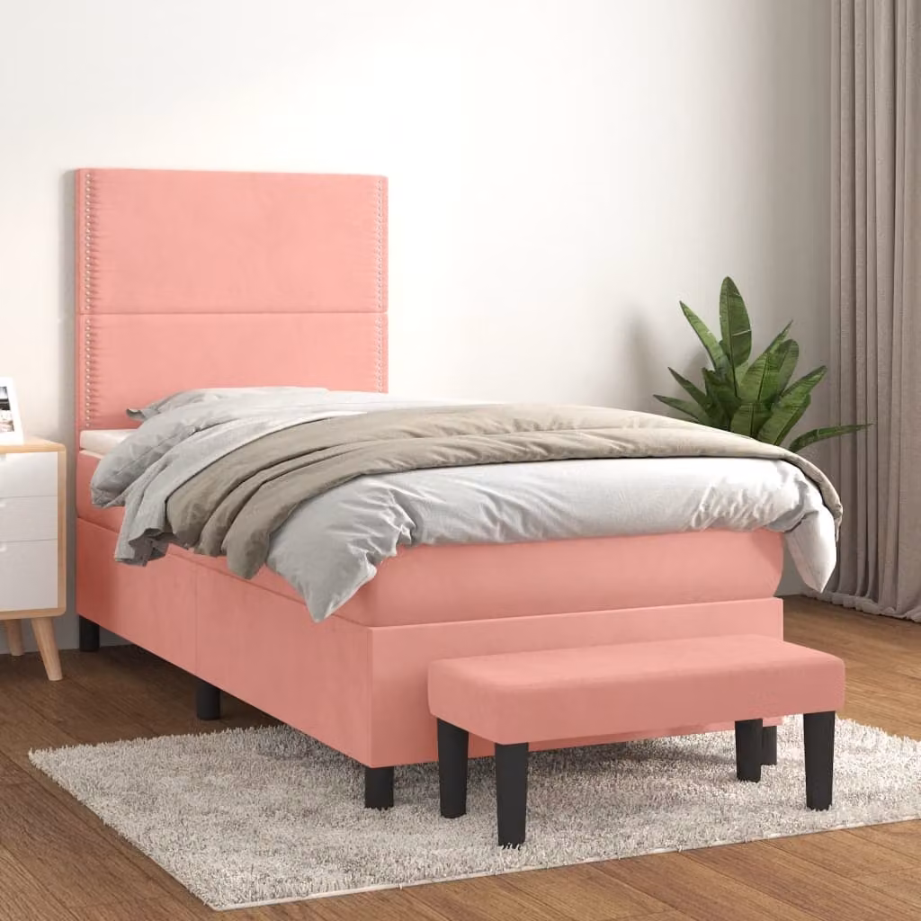 Letto con Giroletto a Molle e Materasso Ibrido vidaXL in Velluto Rosa e Bianco L/P/H: 200 x 80 x 76 cm