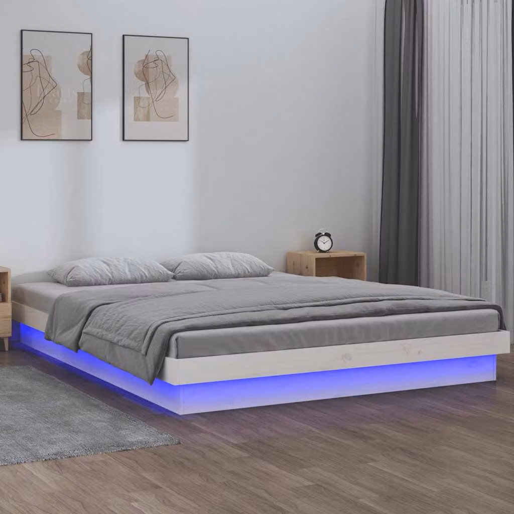 vidaXL Giroletto in Legno Massello di Pino Bianco con Illuminazione LED e Porta USB L: 138,5 cm, P: 194 cm – 1