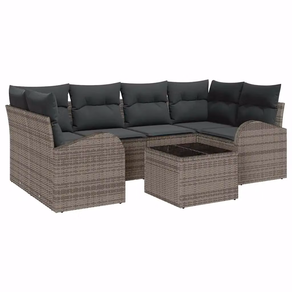 Set Divano da Giardino vidaXL 7 Pezzi a Forma di L Grigio con Tavolino e Cuscini in Polyrattan e Acciaio – 1