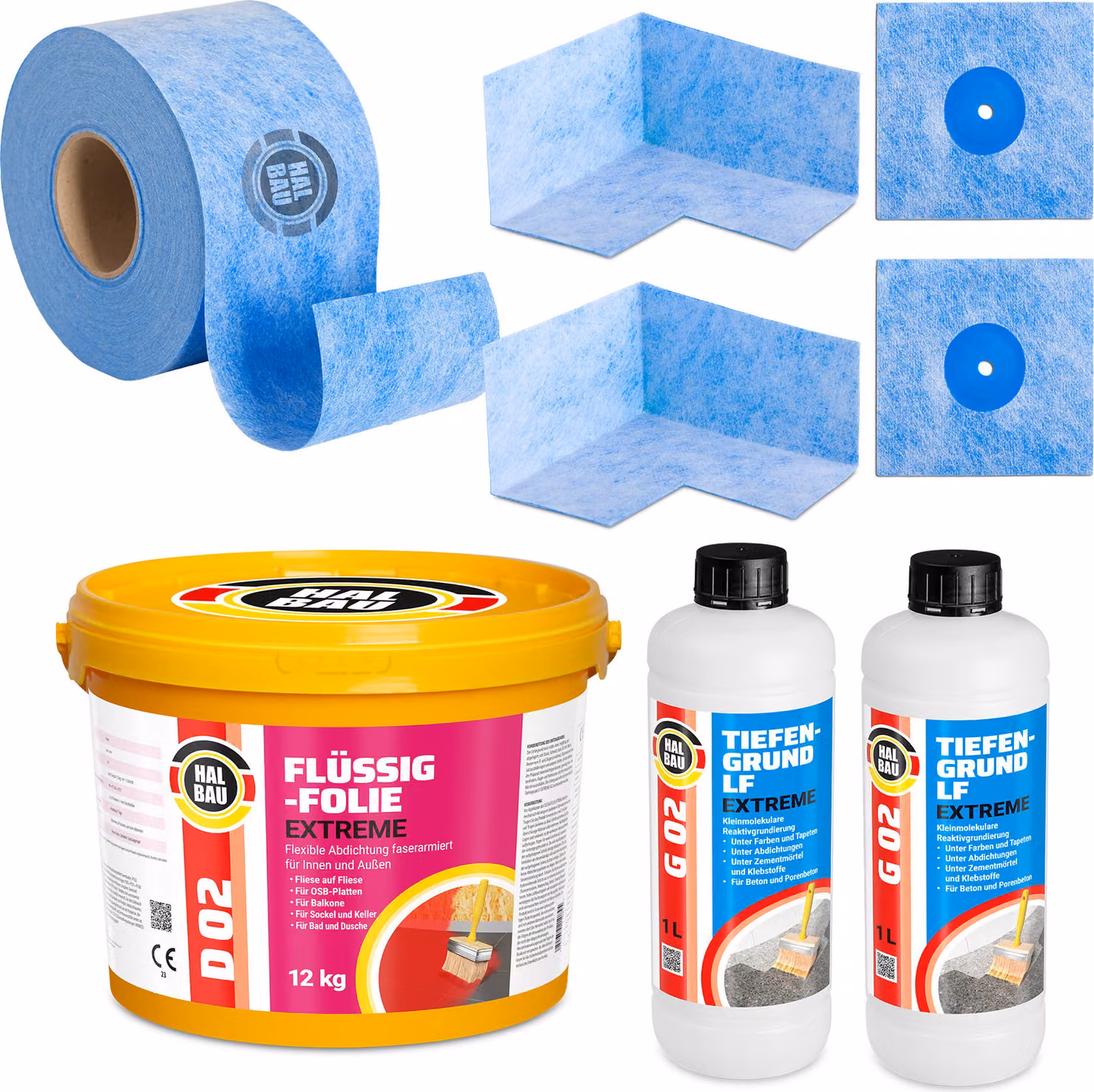 Kit di sigillatura per esterni e interni, composto da: membrana liquida da 12 kg, nastro sigillante da 10 metri, sigillante per angoli e fondo sigillante H320