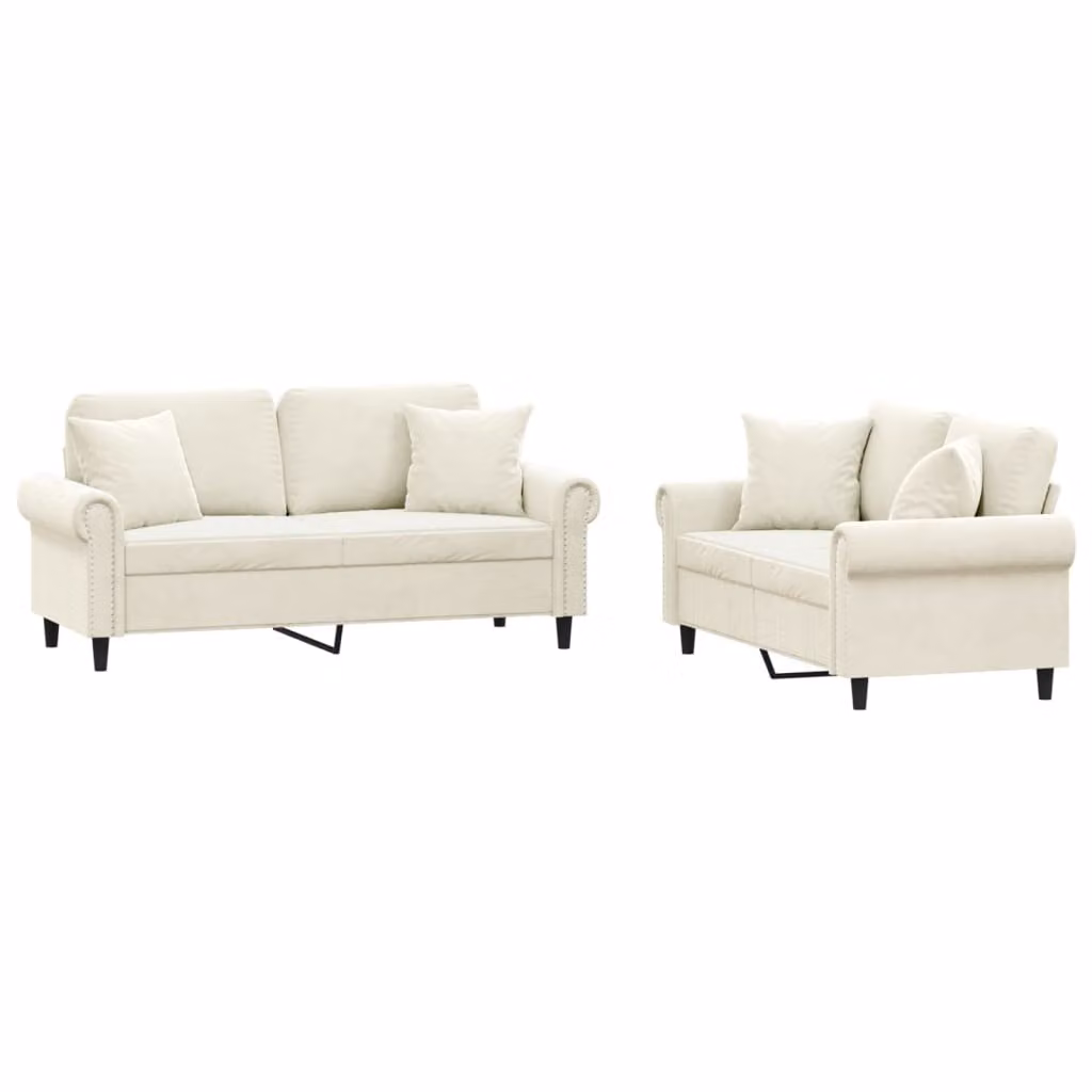 Set di Divani 2 pz con Cuscini Crema in Velluto
