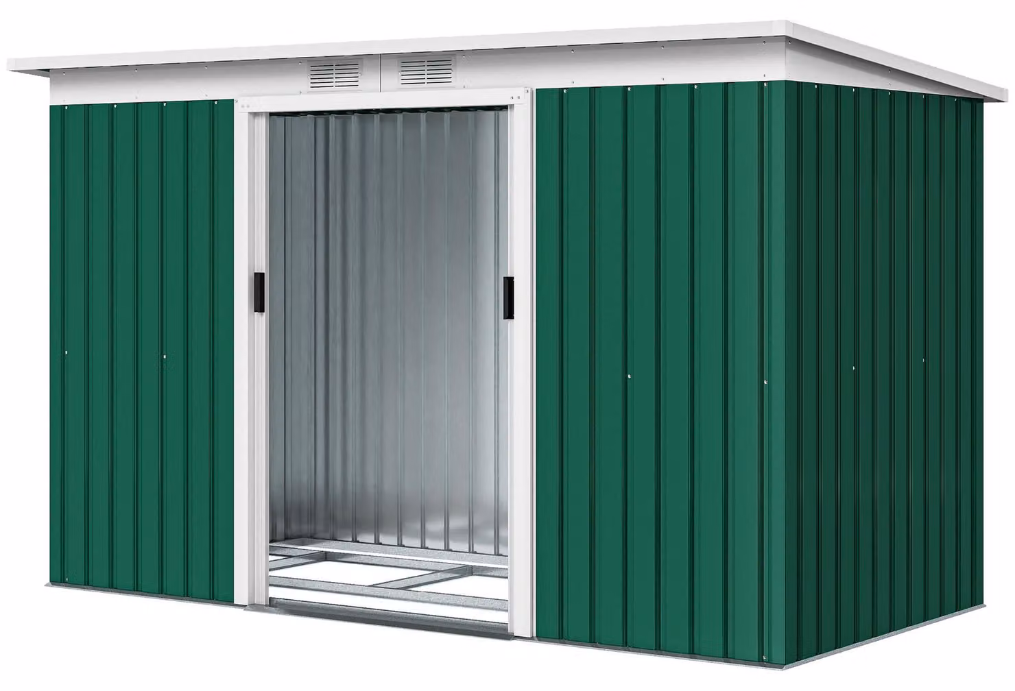 Casetta da giardino Outsunny con porta scorrevole, in acciaio, verde scuro