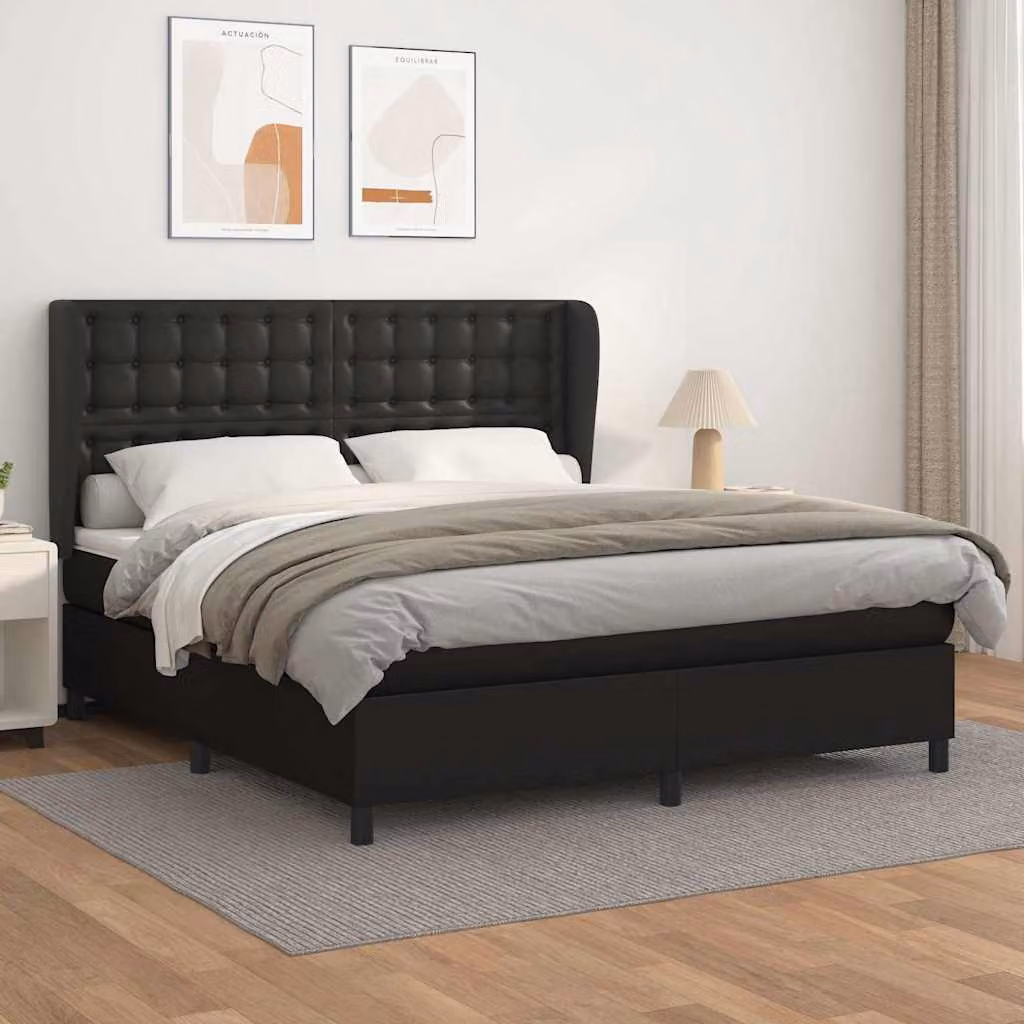 vidaXL Giroletto a Molle con Materasso in Similpelle Nero L/P/H: 160 x 200 cm – 1