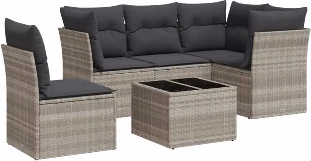 Set Divano da Giardino 6pz | Set Salotto da Giardino con Cuscini Grigio Chiaro Polyrattan