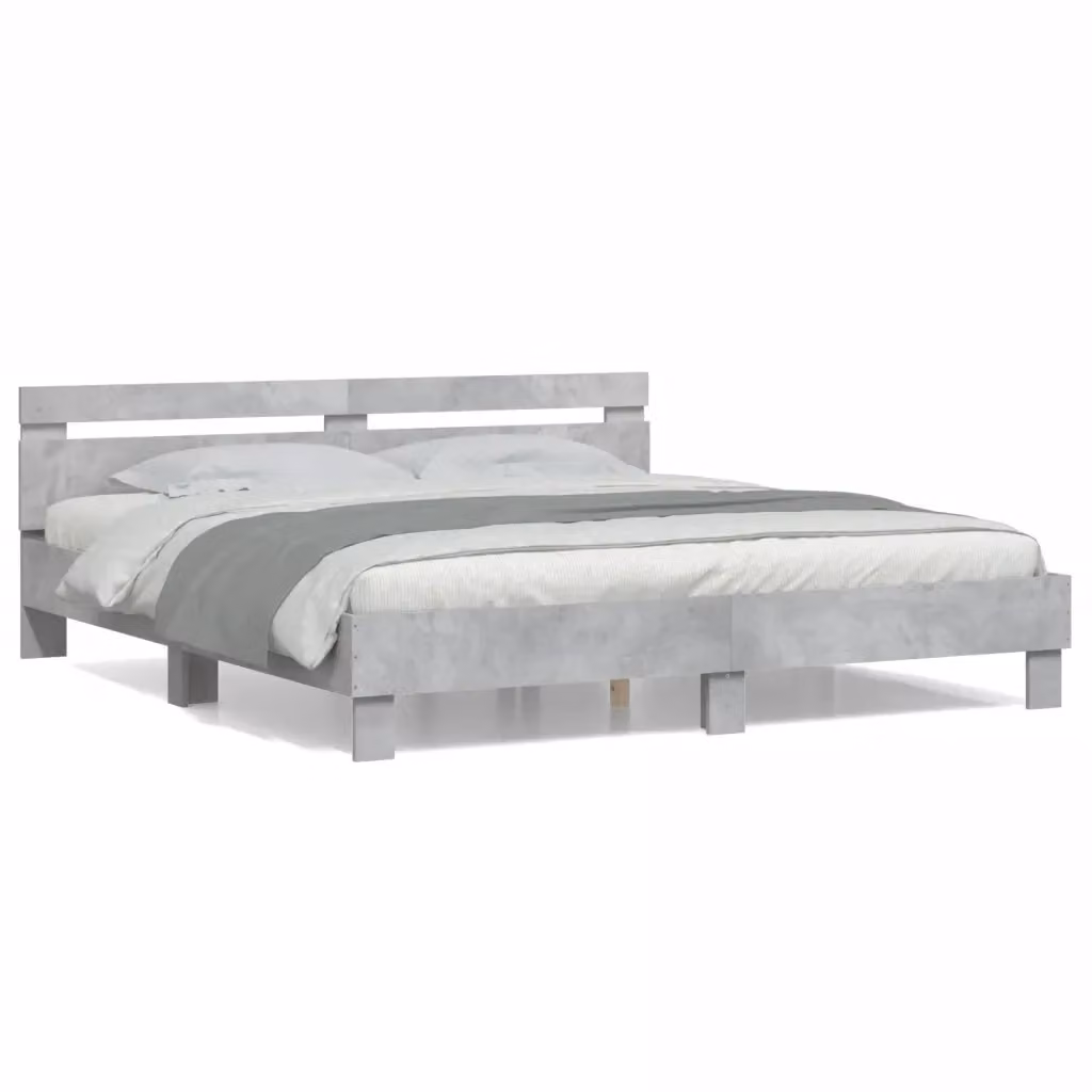 Letto Giroletto con Testiera vidaXL in Legno Multistrato Grigio 200 x 200 cm – 2