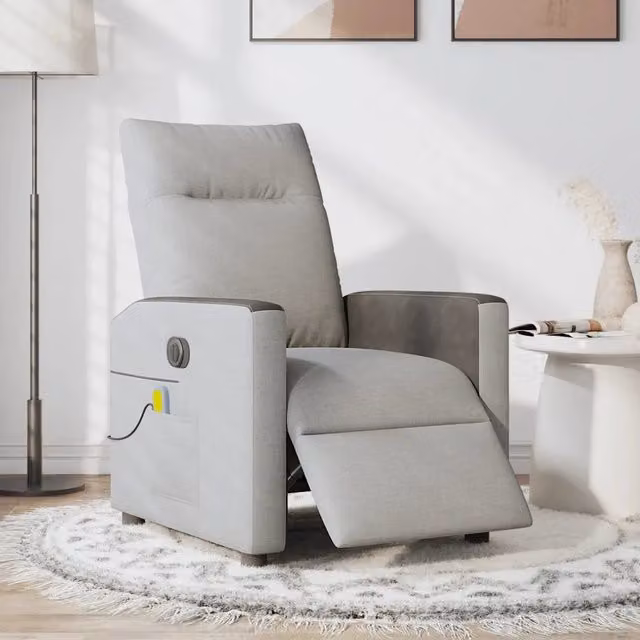 Poltrona Relax Reclinabile con Massaggio Elettrico in Tessuto Grigio Nuvola e Nero