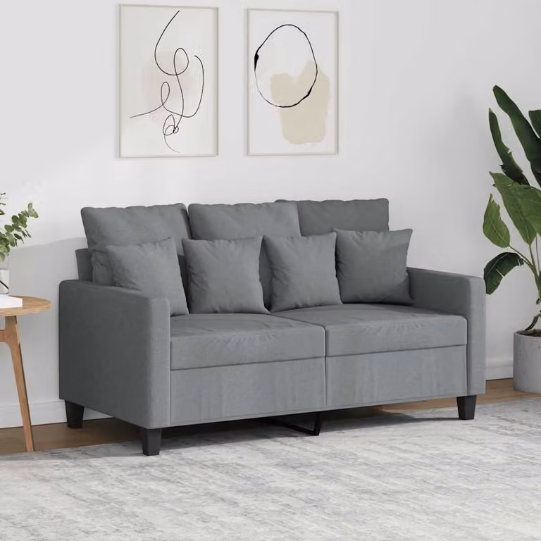 vidaXL Divano a 2 Posti Moderno in Tessuto Grigio con Cuscini e Struttura in Metallo L: 138 cm, P: 80 cm, H: 77 cm