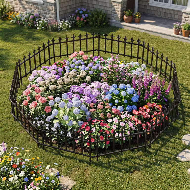 Recinzione decorativa da giardino Costway in metallo nero, modello pieghevole con 10 pannelli, L: 56 cm, H: 44 cm