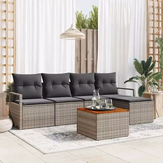 Set Divano da Giardino 6 pz Grigio polyrattan 3347692