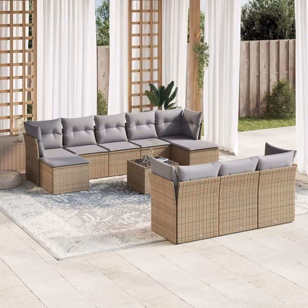 Maison Exclusive - Set Divani da Giardino 11 pz con Cuscini Beige in Polyrattan