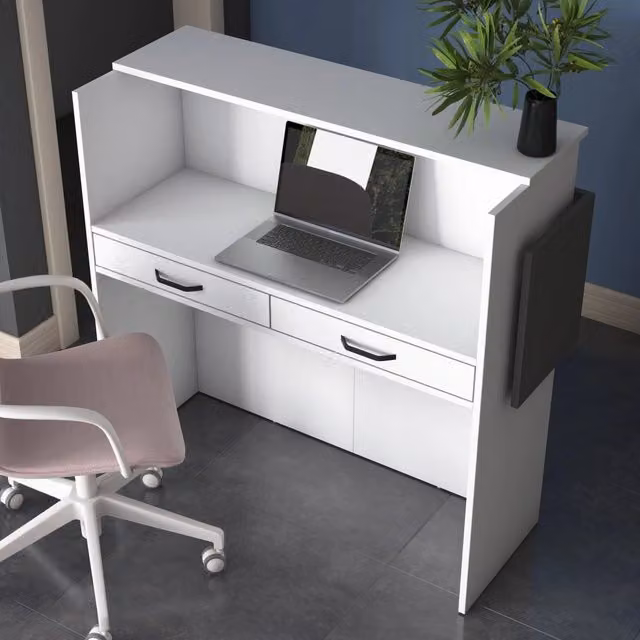 Scrivania Volano DMORA con ripiano, L/P/H: 110 x 40 x 110 cm, Bianco – 1