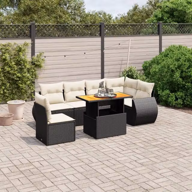 Set Divani da Giardino con Cuscini 7pz Nero Polyrattan 3272218