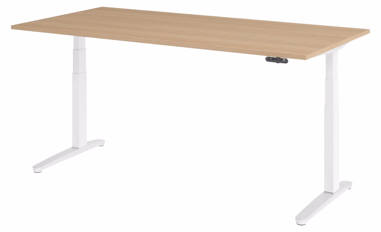 Scrivania elettrica bümö XBHM - Dimensioni: 200 x 100 cm, finitura: rovere, struttura: bianco/alluminio lucido