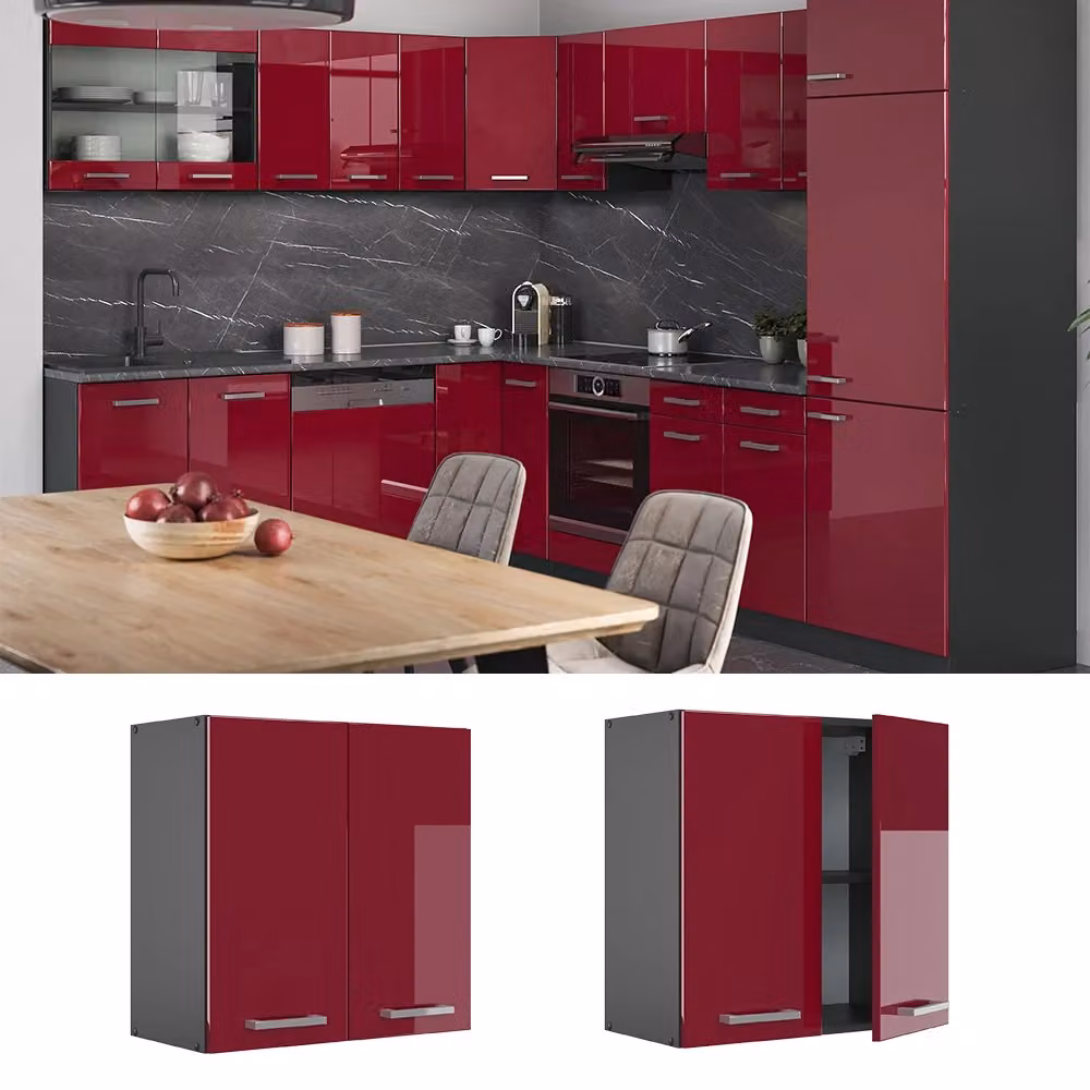 Pensile da cucina Vicco R-Line moderno in rosso lucido e antracite L: 60 cm – 2
