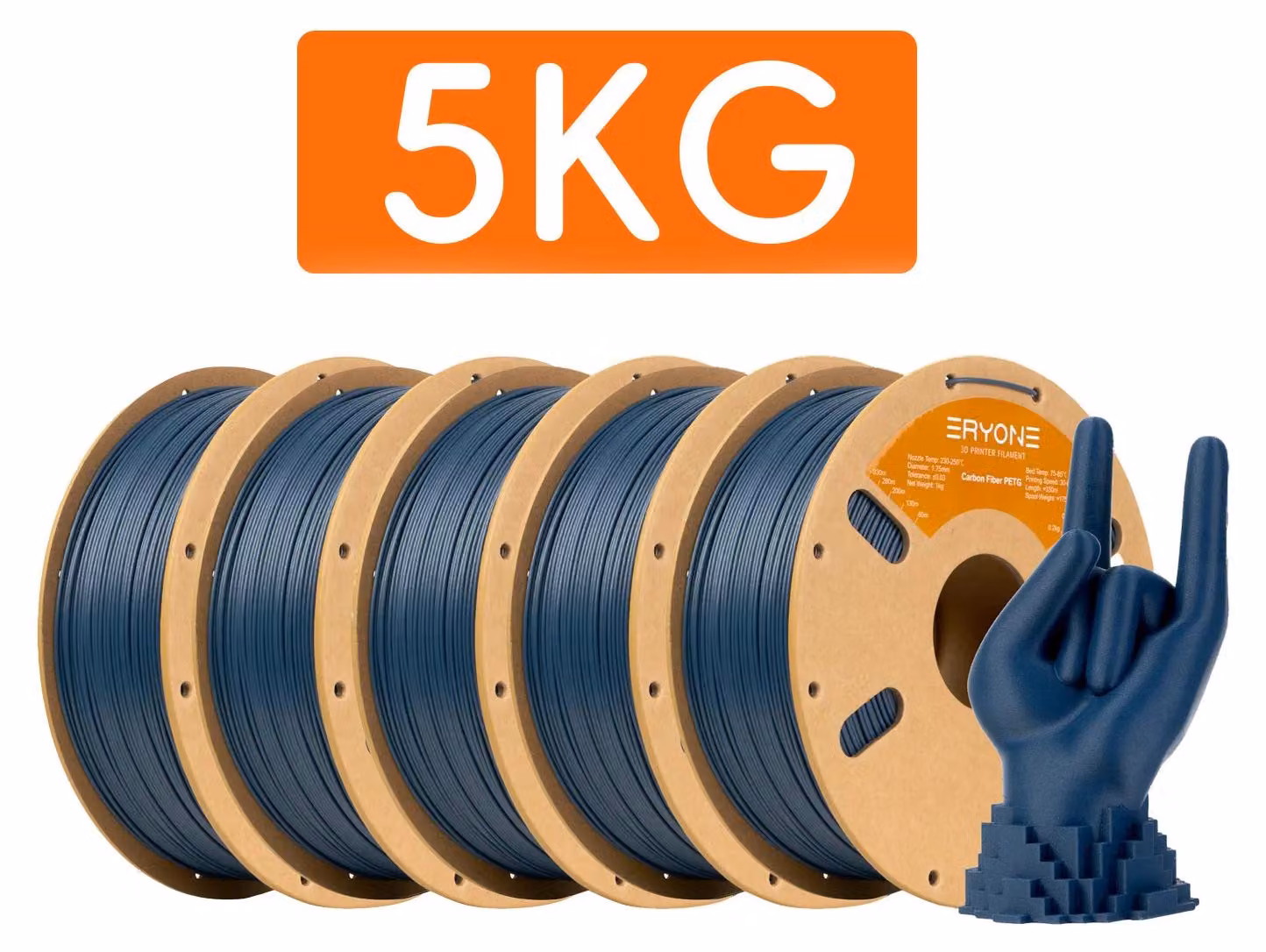 Filamento PETG con fibra di carbonio - Filamento PETG-CF - Diametro 1,75 mm - Tolleranza ±0,03 mm - 15% fibra di carbonio - 5 kg - Elevata resistenza - Blu