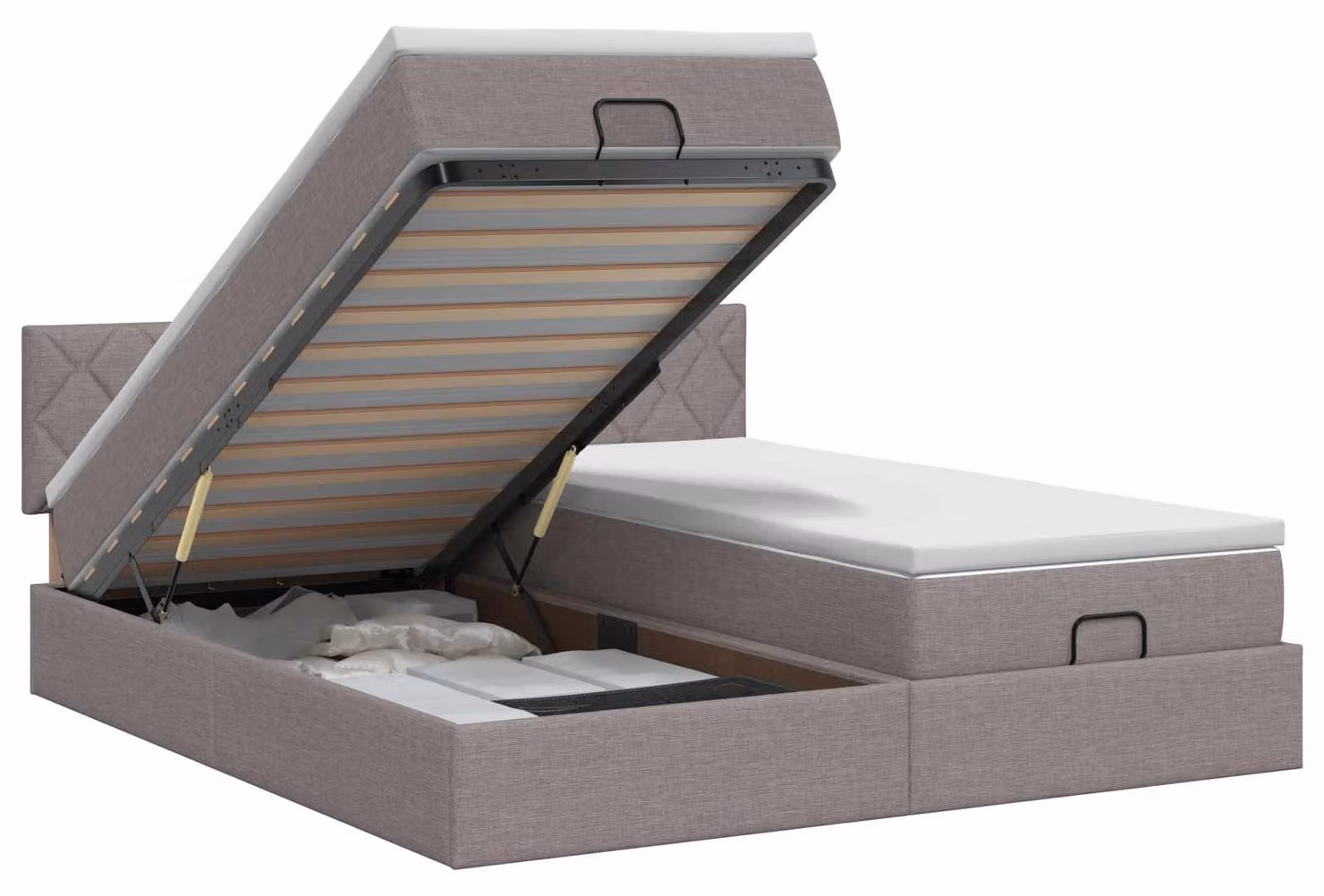 Divano letto ottomano con materasso e poggiatesta, 2 pezzi, rivestito in tessuto color taupe