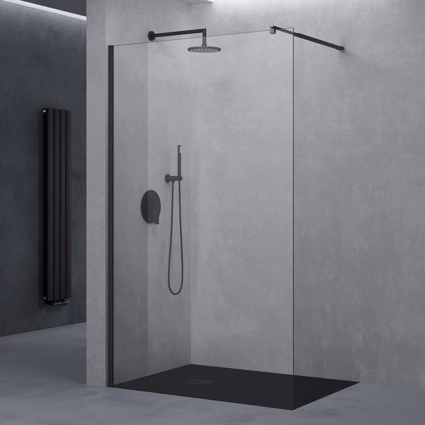 doporro Walk in Box Doccia 50x200 cm Parete Doccia Fissa in Cristallo Temperato Trasparente 8 mm Anticalcare, Barra Stabilizzatrice Regolabile in Acciaio Inox, Profilo Nero - Bremen01K