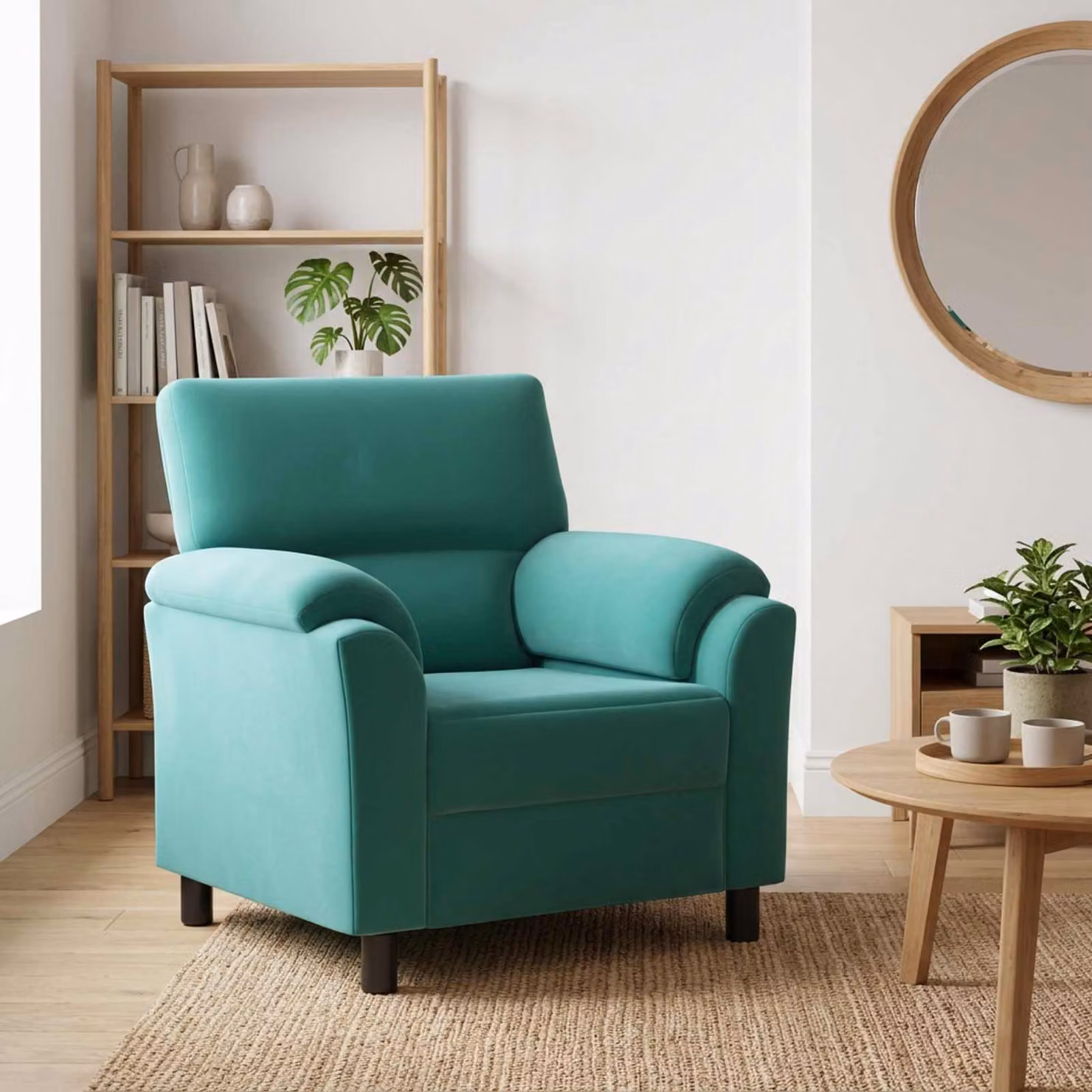 Divano moderno vidaXL in velluto turchese, L: 94 cm, P: 85 cm, H: 93 cm