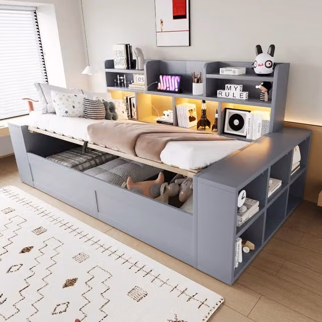 divano letto multifunzione mdf grigio 230 x 110 cm