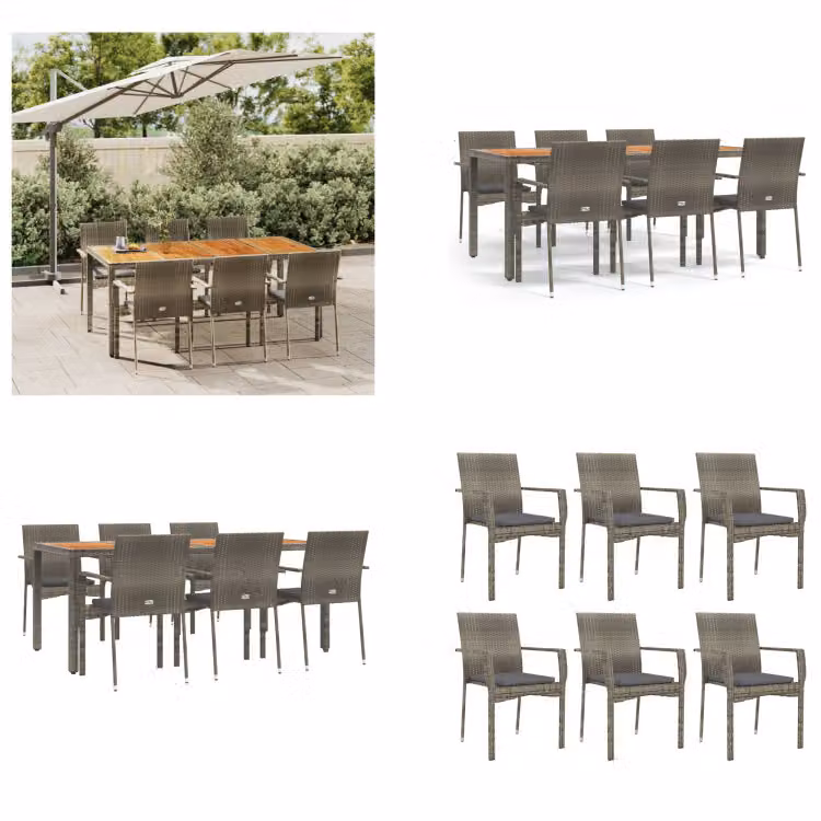 vidaXL Set da pranzo da giardino 7 pezzi con cuscini in poly rattan grigio - Set da pranzo da giardino - Set da pranzo da giardino - Set da pranzo da terrazza