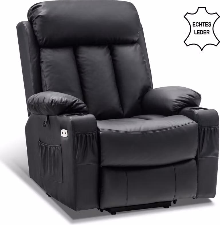 MCombo Poltrona elettrica con funzione di sollevamento, poltrona TV, poltrona reclinabile in vera pelle 7190BK