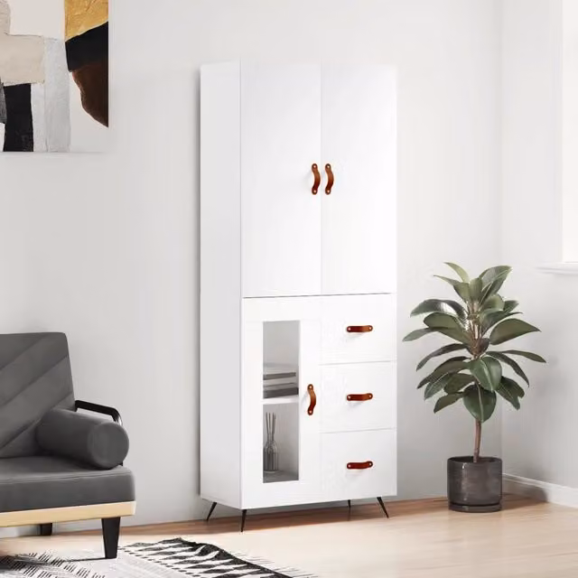 Credenza Buffet Design Mania Bianca per Cucina e Sala da Pranzo L: 69,5 cm, P: 34 cm, H: 180 cm