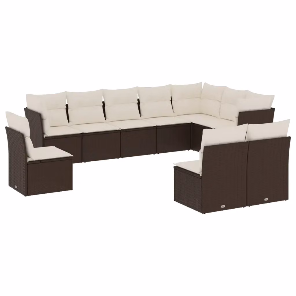 vidaXL Set Divani da Giardino a L con Cuscini in Polyrattan Marrone e Bianco – 2