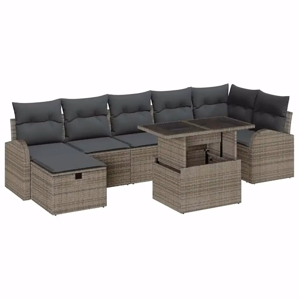 Set Divano da Giardino vidaXL 8 Pezzi in Polyrattan Grigio con Cuscini e Tavolino – 2