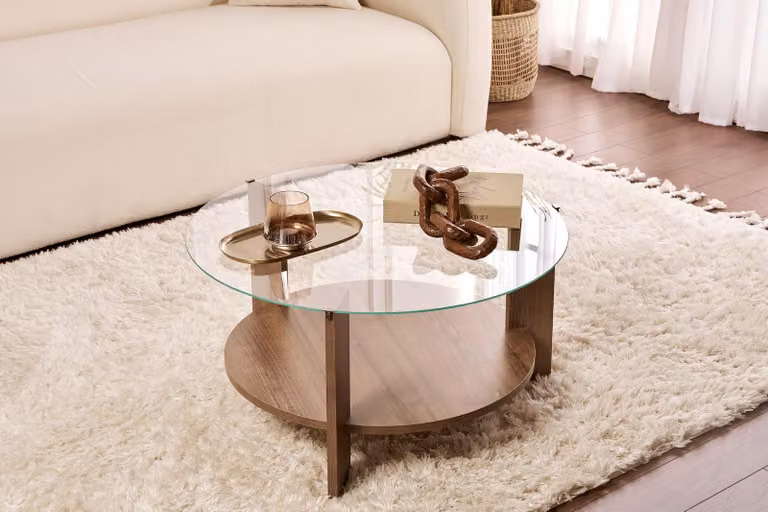 Skye Decor, Clara - Noce, trasparente, tavolino, noce, pannello 100% melamina, 75 x 75 x 40 cm