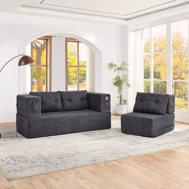 Divano Letto Modulare con Poltrona Pieghevole MINIMAL Grigio Chiaro