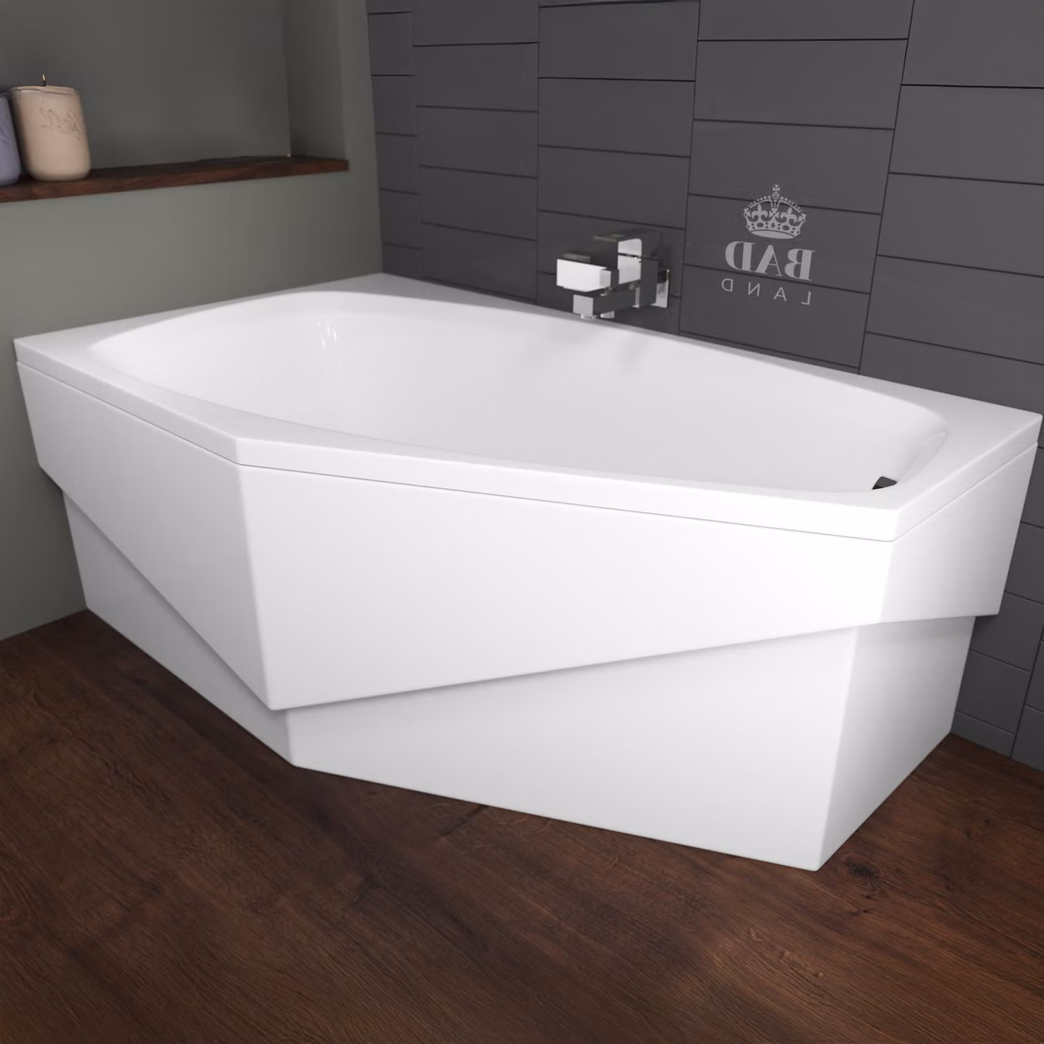 Vasca da bagno angolare 140x80 sinistra con grembiule in acrilico, set di scarico e piedini GRATIS | set completo 4in1 originale sifone da bagno in acrilico | BADLAND MARIKA