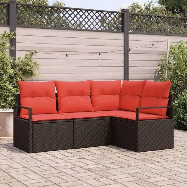 Set Divano da Giardino 4 pz Marrone e Rosso polyrattan 3355033