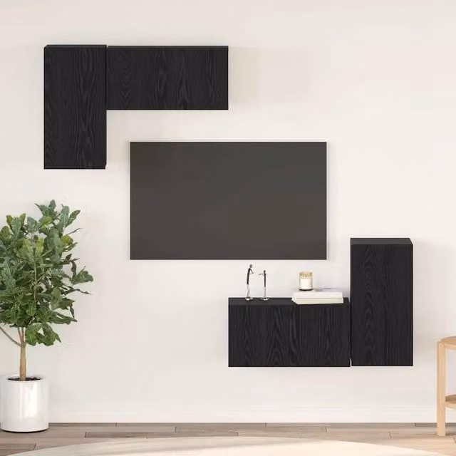 Set mobile TV 4 pz Rovere Nero Legno ingegnerizzato 3393268