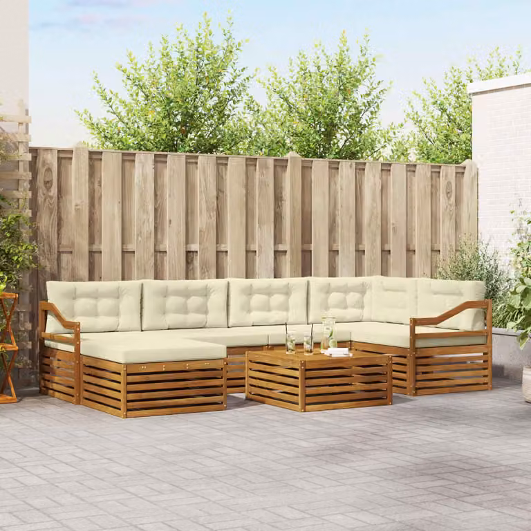 Set di divani da esterno vidaXL 7 pz in legno di acacia con cuscini, colore beige e marrone